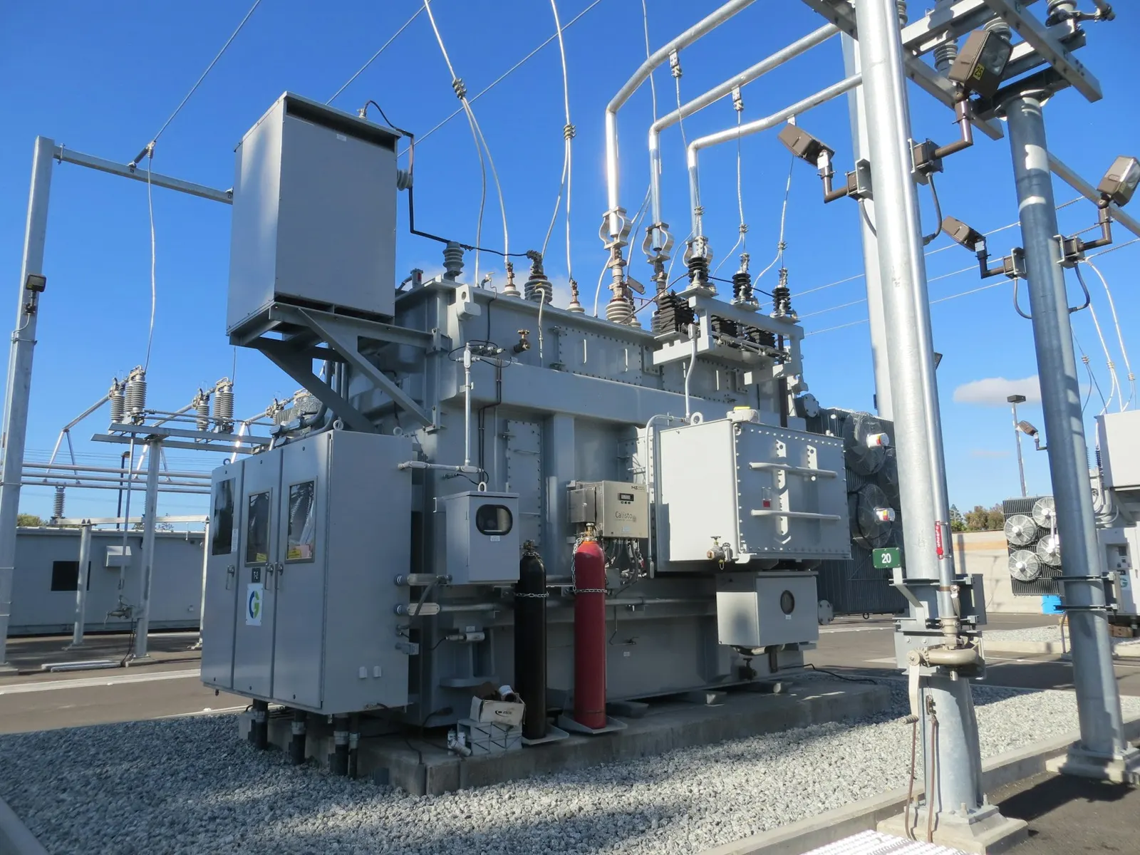 Power transformer at a substation